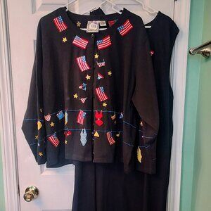 July 4! Michael Simon Lite 2 pc Maxi Dress Cardigan Summer USA Flags EUC Size 3X